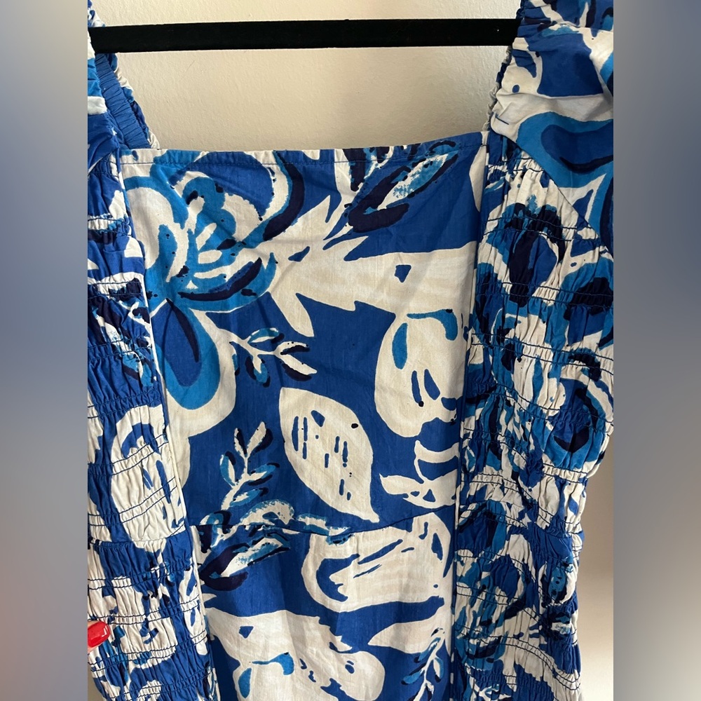 NWT Cleobella Zora Puff Sleeve Midi Dress in Azure Print Blue Size S - Picture 5 of 11